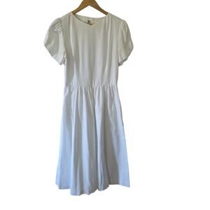 Vintage Sweet White Cotton Midi Dress Bow Cut-Out Back Dress Med/Large